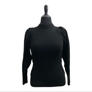 Black Mock Neck Puff Shoulder Sweater